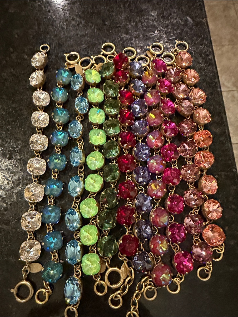 Gold-Tone Multicolor Crystal Bracelet - Pink, Blue, Green, Red, Purple Options - Picture 5 of 6